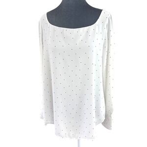 LOFT Women's White Black Polka Dot Long Sleeve Square Neck Blouse Size M